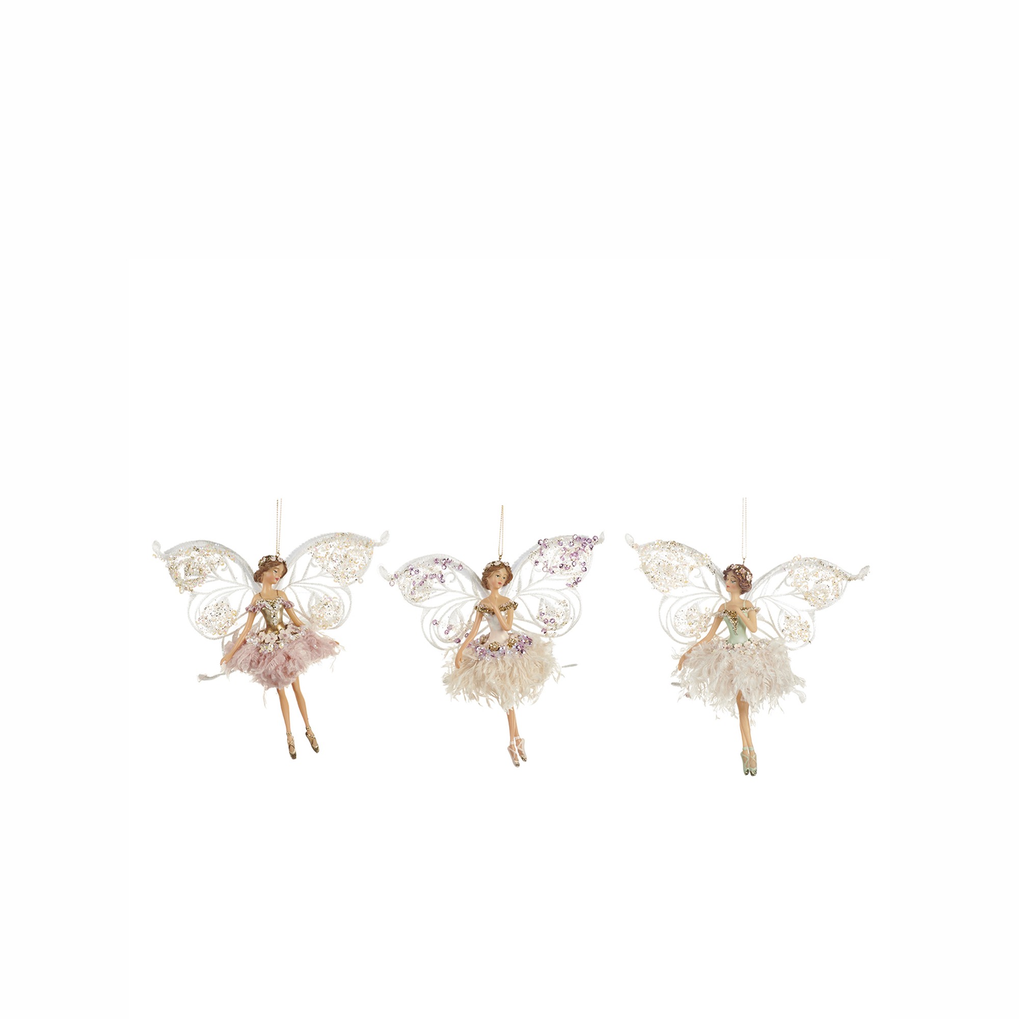 BIG LACE WING FAIRY ORN ASS/3 CRM/PNK