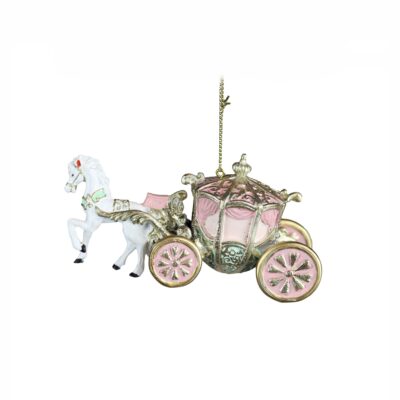 CANDY CARRIAGE W/HORSE ORN PNK/WH
