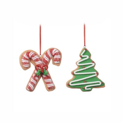 CLAY XMAS TREE/CANE COOKIE ORN ASS/2 GRN/RD