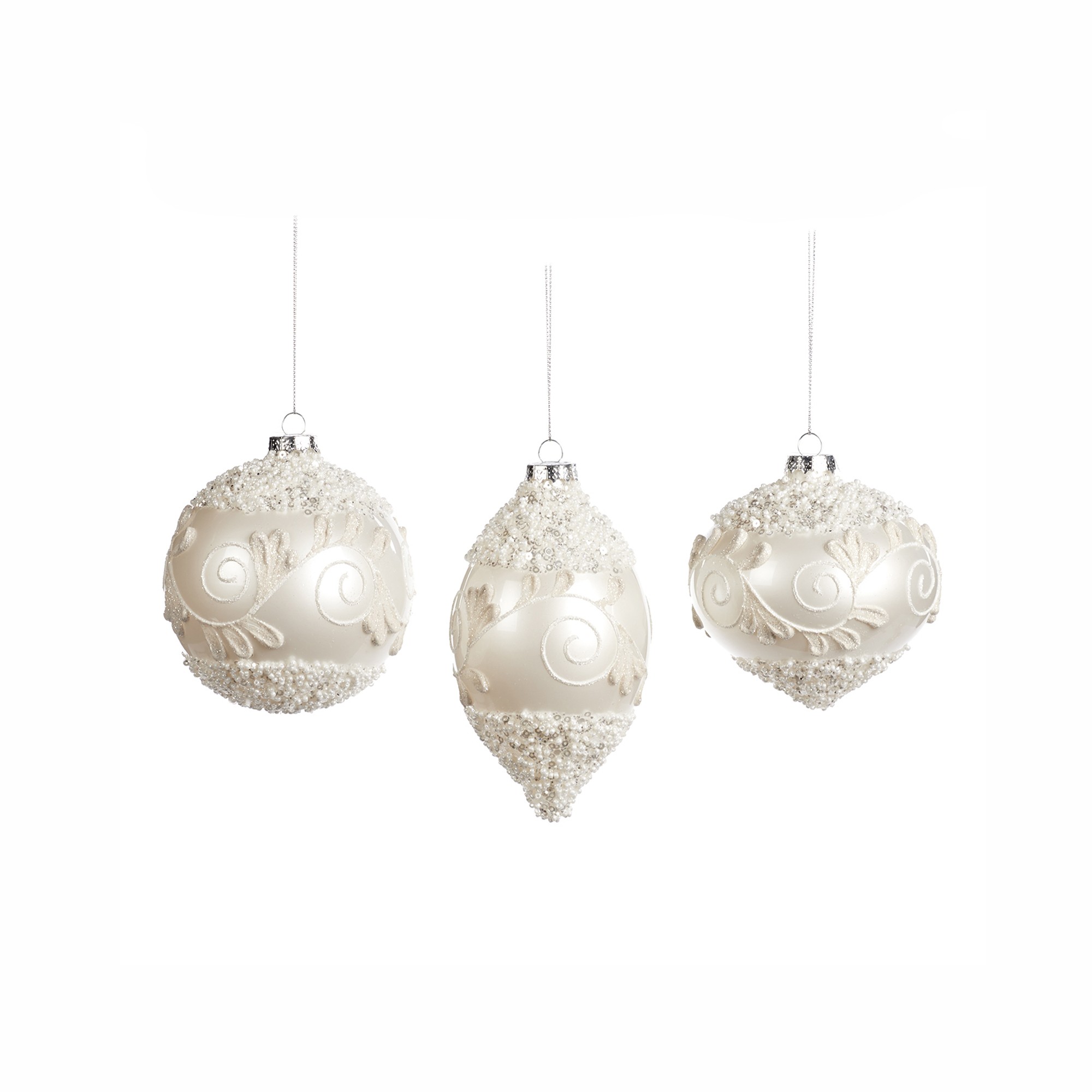 GLSS 3D BD.SWIRL LEAF BALL/FIN.ORN ASS/3 WH
