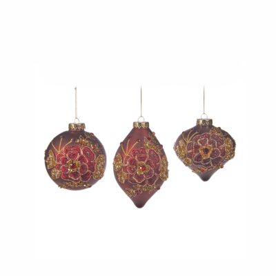 GLSS 3D EMBR.FLOWER BALL/FIN.ORN ASS/3 BURG