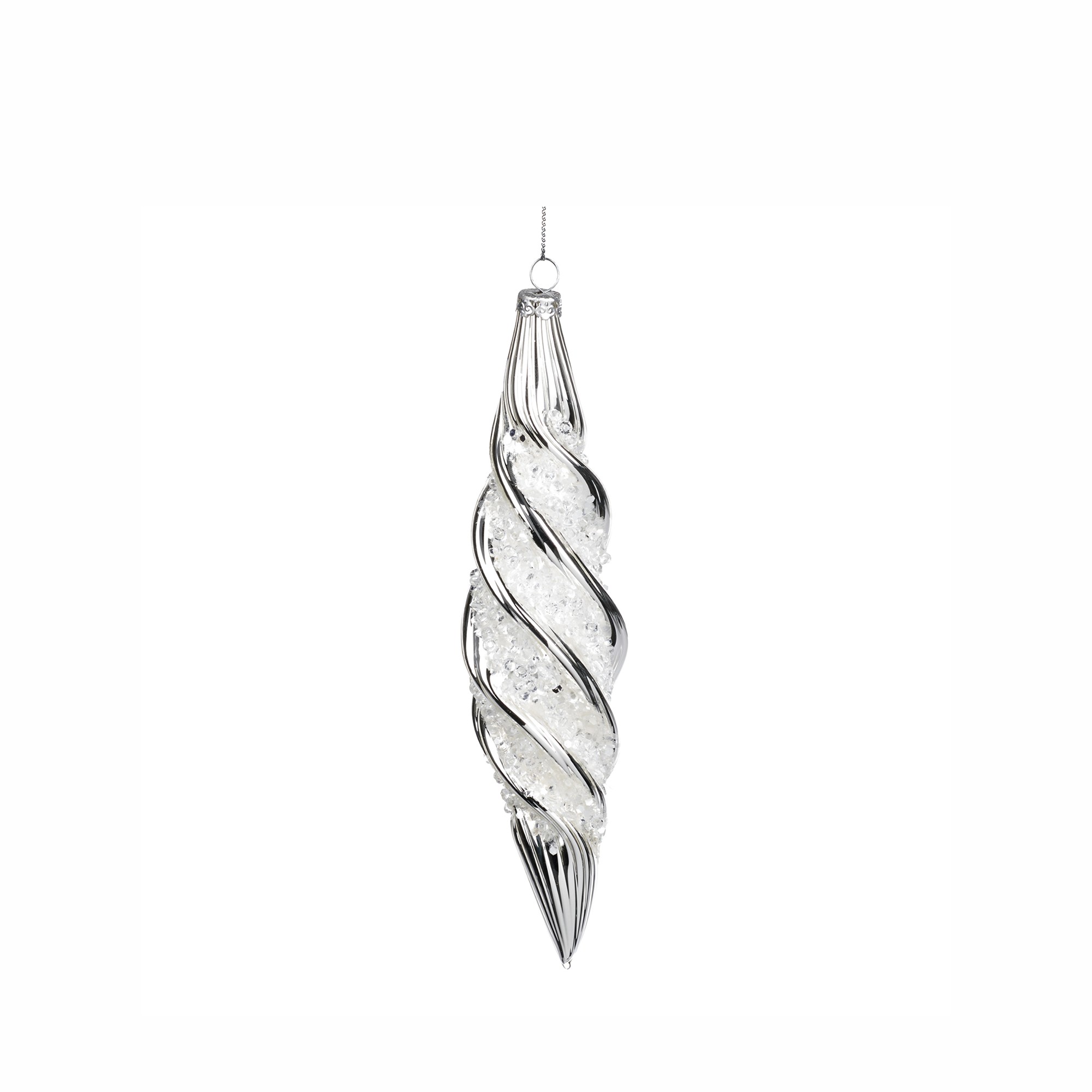 GLSS 3D JEWEL SWIRL ICICLE ORN SLV