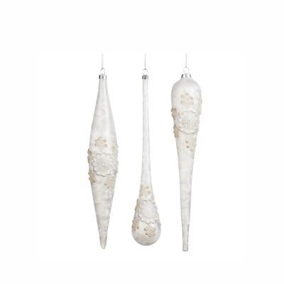 GLSS 3D SNOWFL.DROP/ICICLE ORN ASS/3 WH