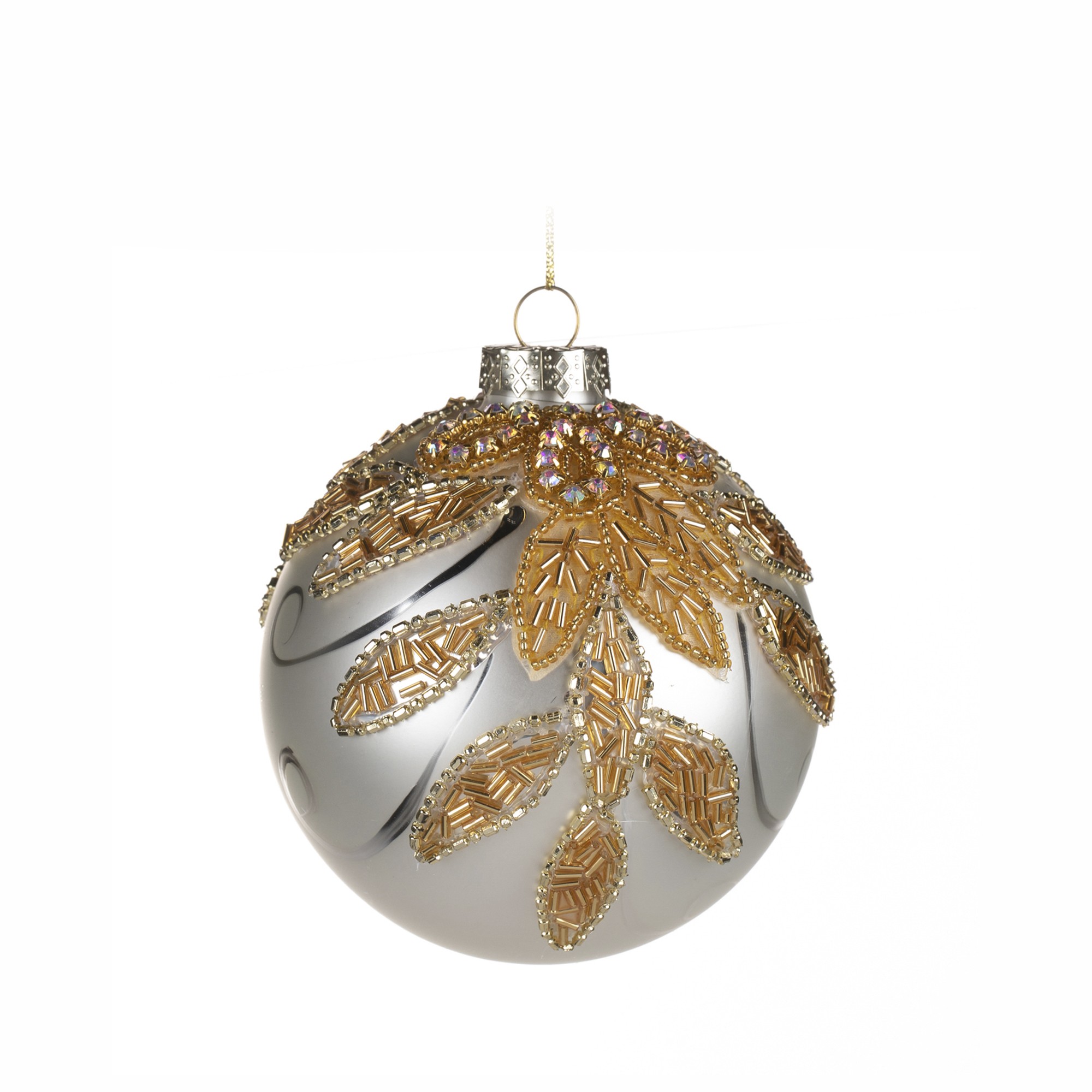GLSS BEAD.LEAF TOP BALL WH/GLD