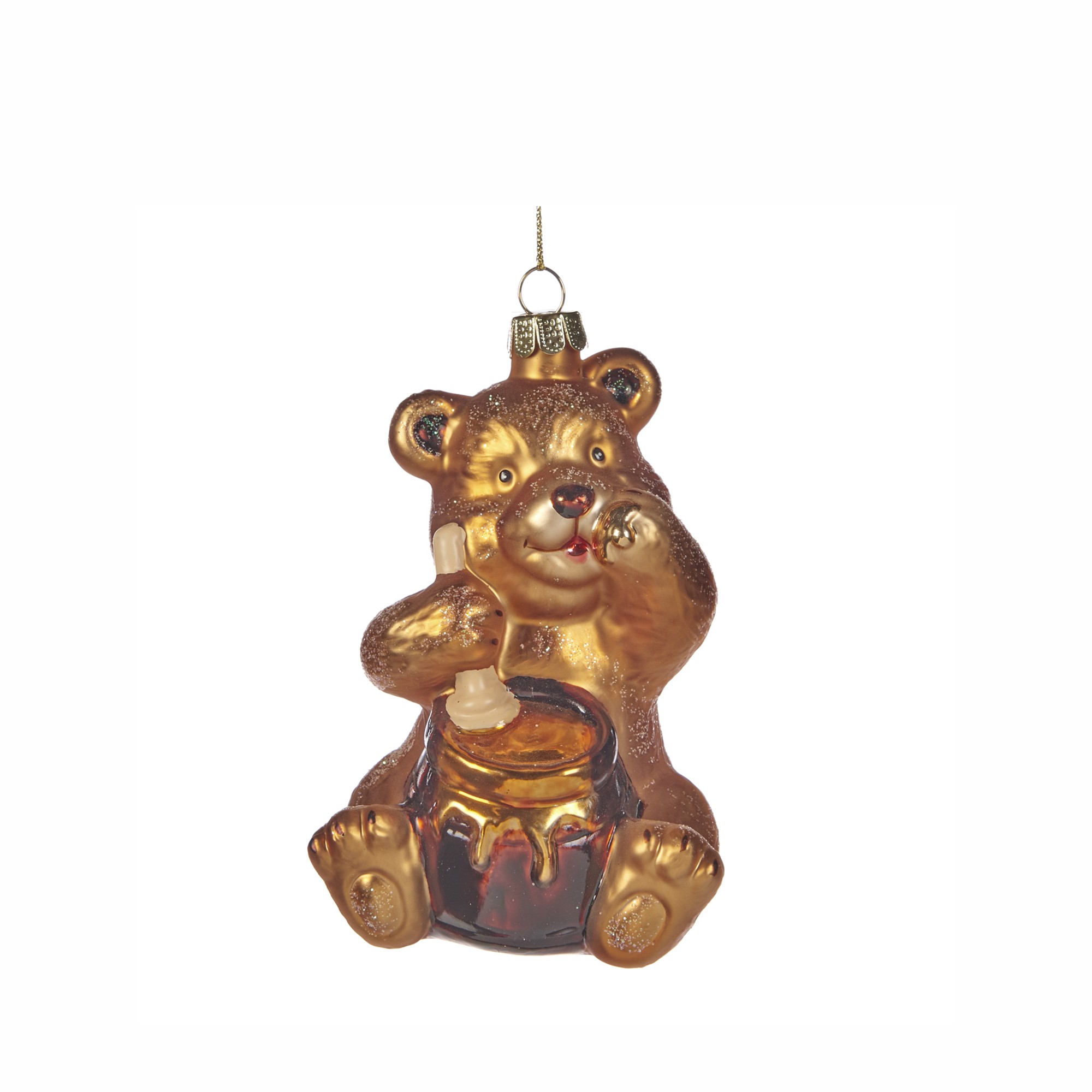 GLSS BEAR W/HONEY ORN BRWN