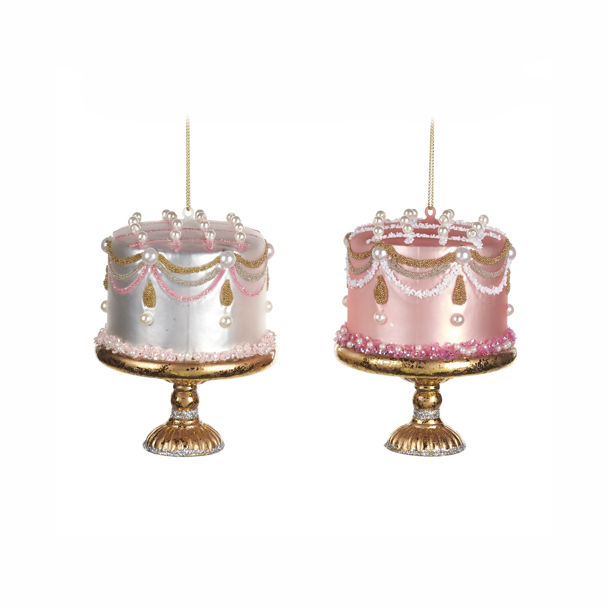 GLSS CAKE/PIE ON STAND ORN ASS/2 PNK/GLD
