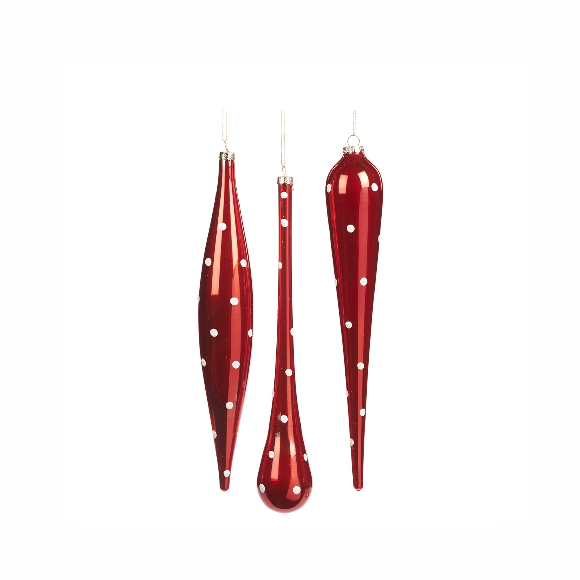 GLSS DOT ICICLE/DROP ORN ASS/3 RD/WH