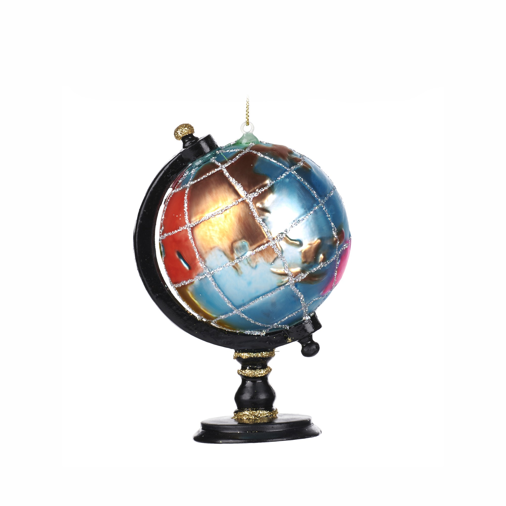 GLSS GLOBE ON STAND ORN BLU/BLK