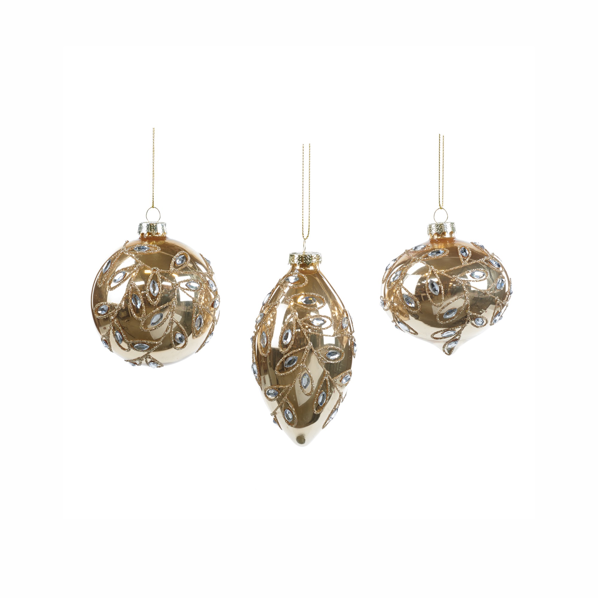 GLSS JEWEL LEAF BALL/FIN.ORN ASS/3 GLD