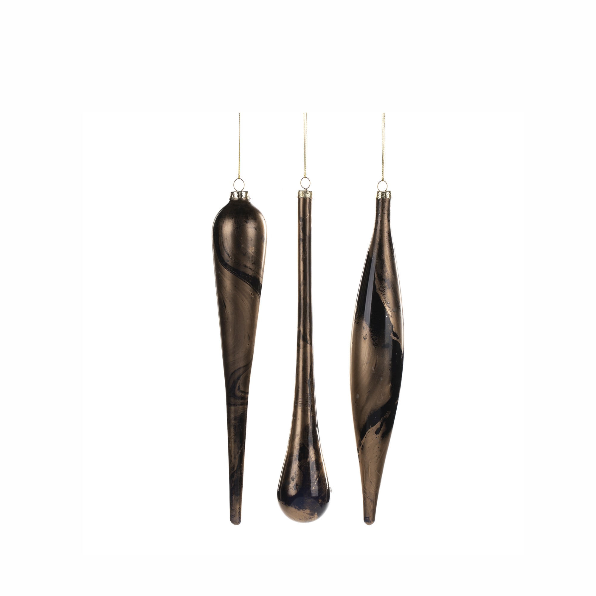 GLSS MARBLE DROP/ICICLE ORN ASS/3 GLD/BLK