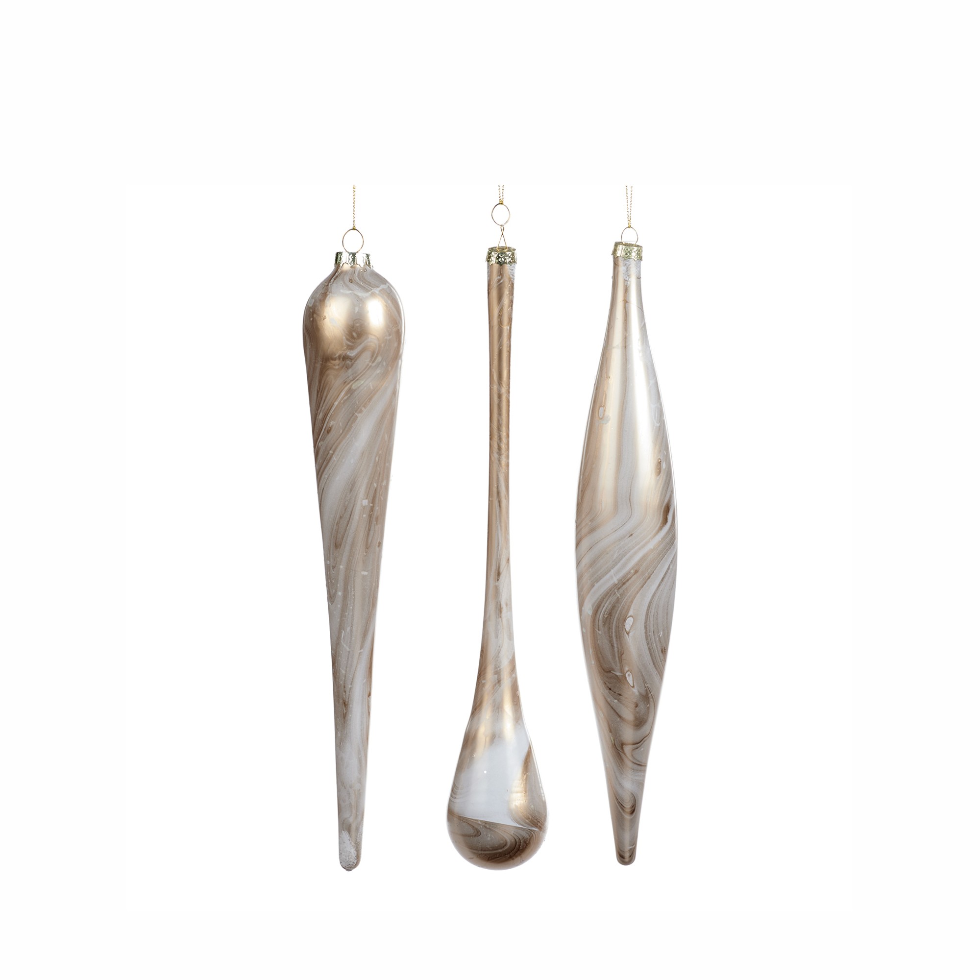 GLSS MARBLE DROP/ICICLE ORN ASS/3 GLD/WH