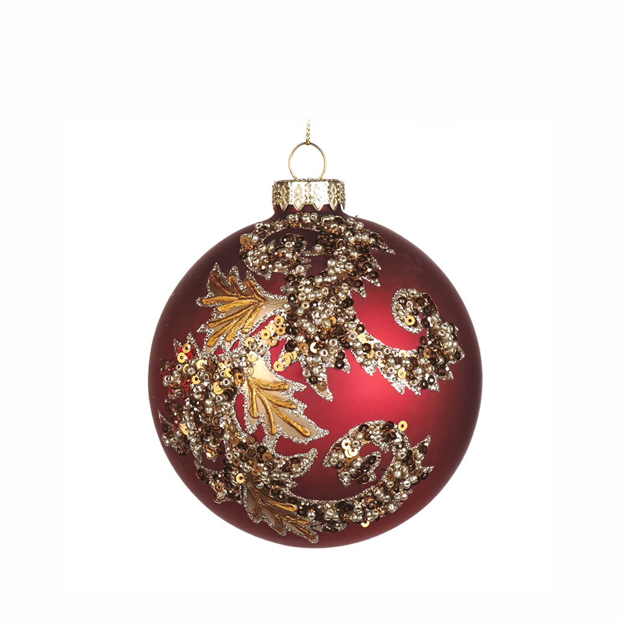GLSS SEQ.BEAD.LEAF SWIRL BALL RD/GLD