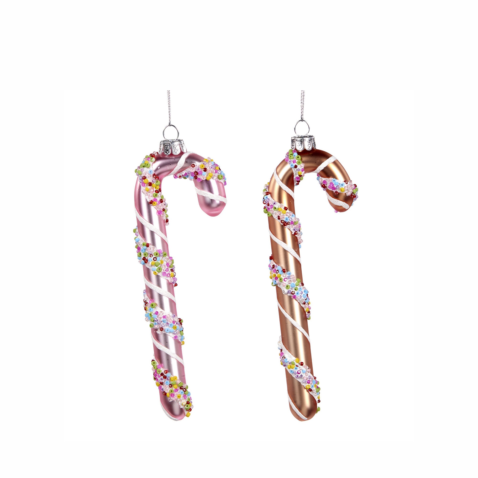 GLSS SPRINKL.CANDY CANE ORN ASS/2 PNK