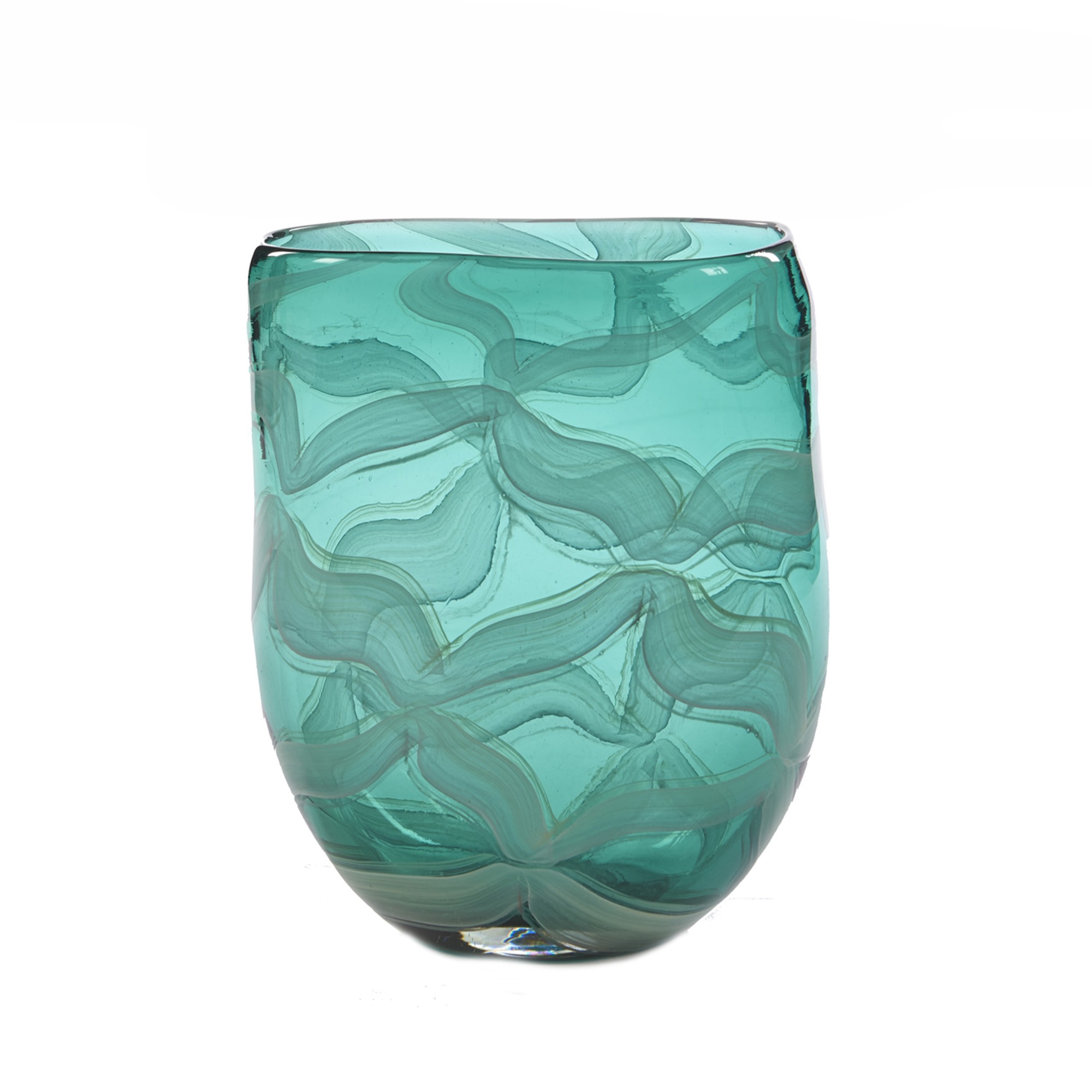 GLSS WAVE NET VASE TT GRN