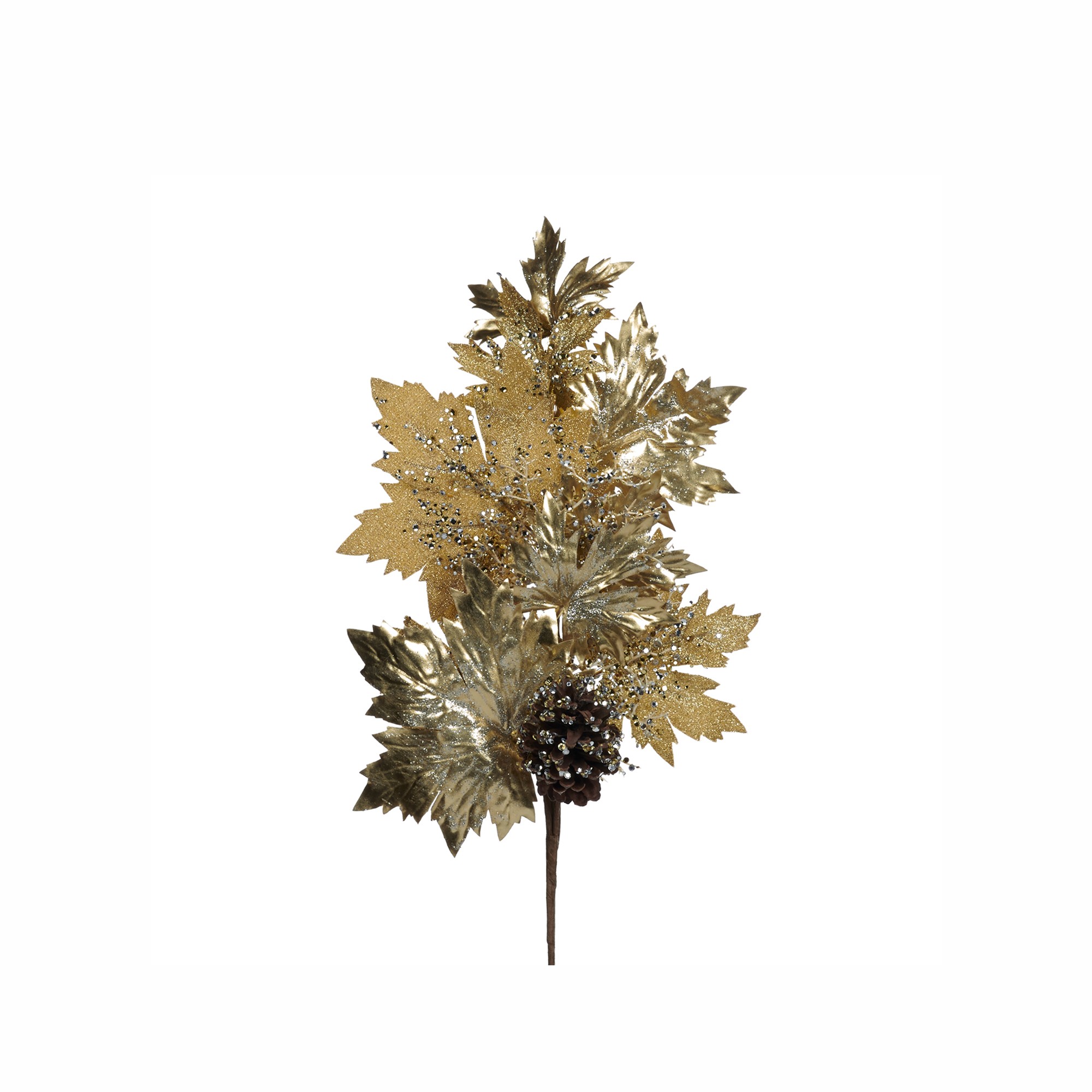 METALL.MAPLE LEAF/PINECONE STEM GLD
