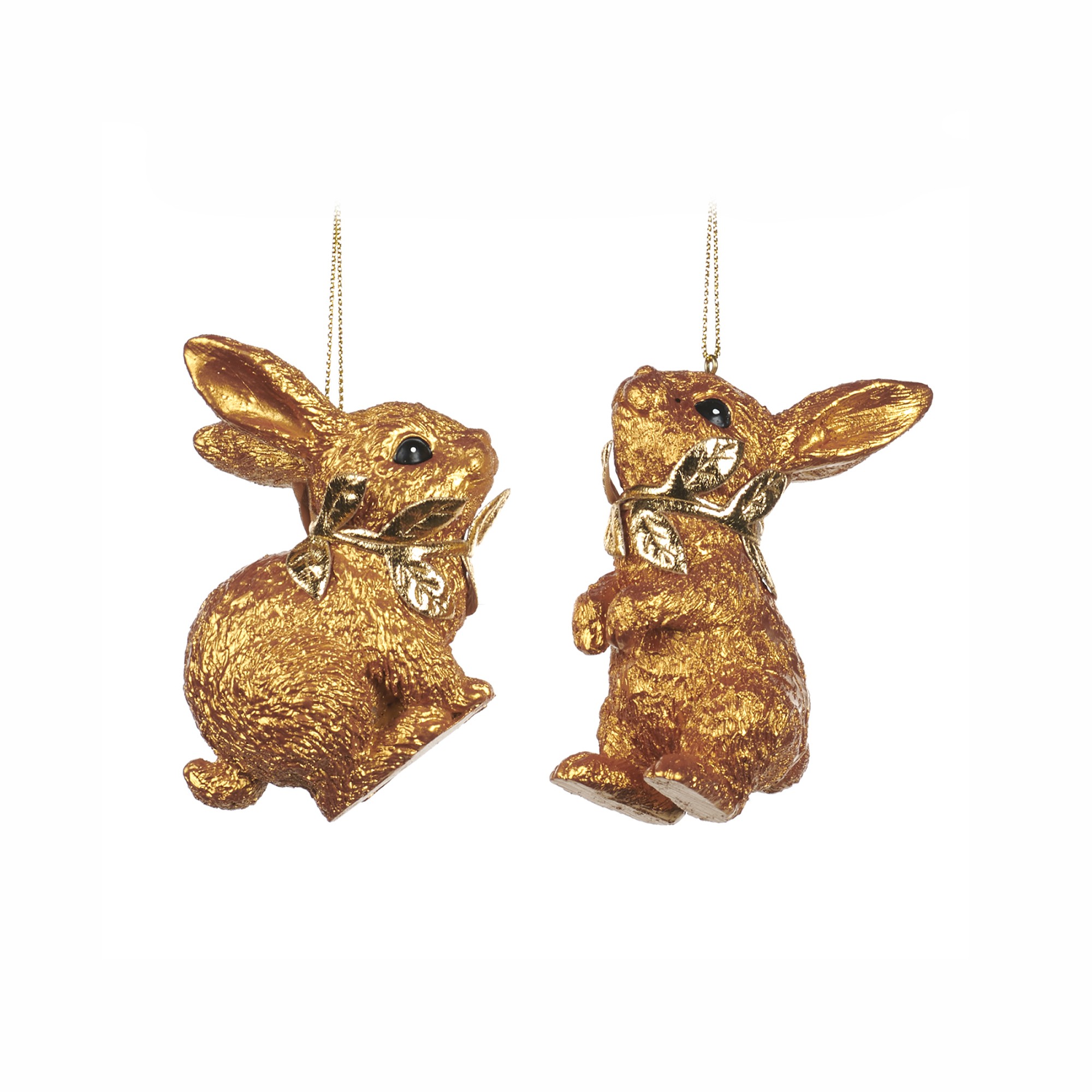 RABBIT W/LEAF COLLAR ORN ASS/2 GLD