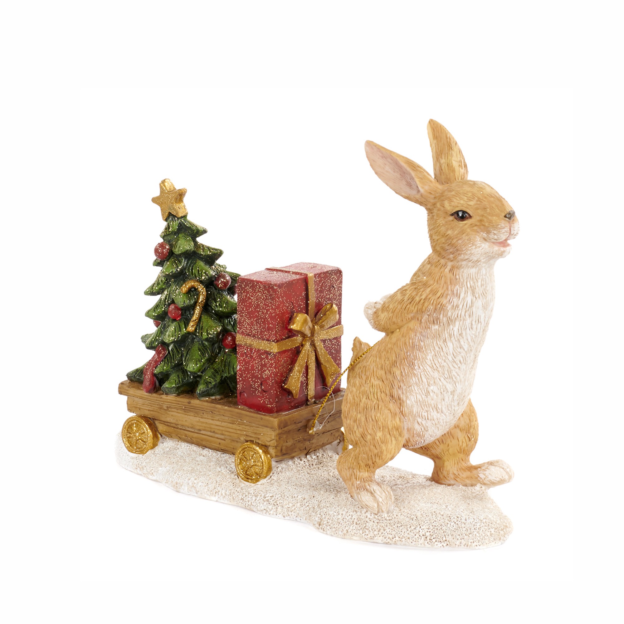 XMAS RABBIT W/CART TT BRWN/RD