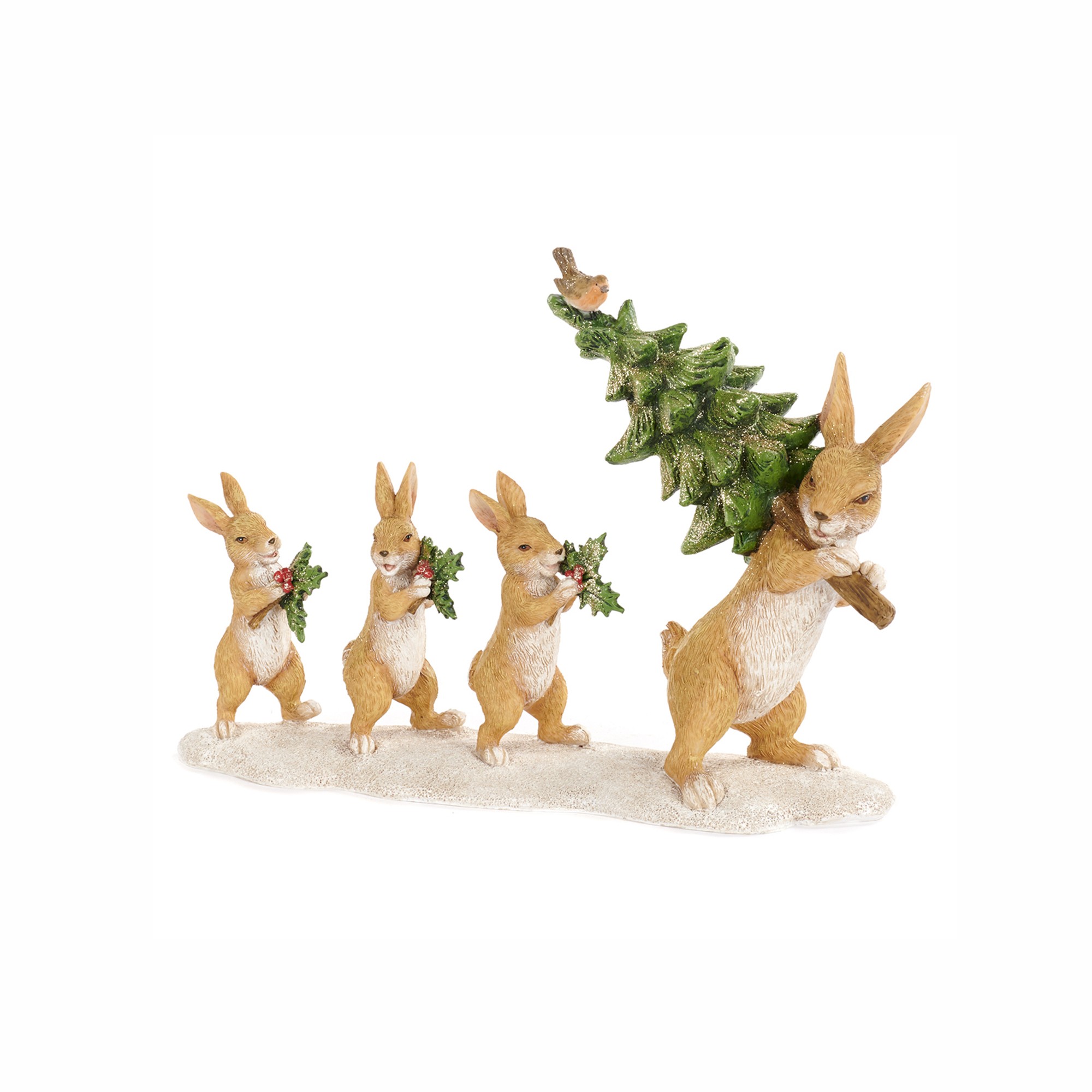 XMAS RABBITS W/TREE TT BRWN/GRN