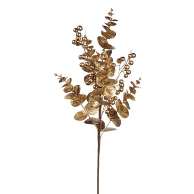 METALL.EUCALYPT.LEAF/BERRY STEM GLD 76CM (A-50119)