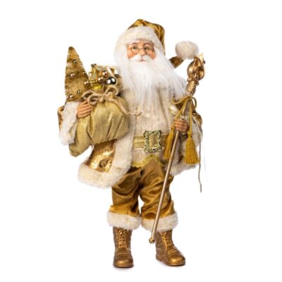 FABR.SANTA W/STAFF/TREE TT GLD 49.5CM (AS-25002)