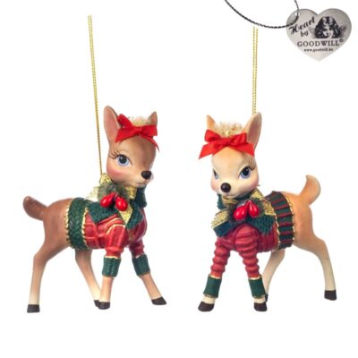 WOODL.XMAS BAMBI W/SWEATER ORN ASS/2 GRN 12CM (B-89352)