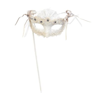 LACE LADY MASK ON STICK WH/CRM 20CM (BR-39301)