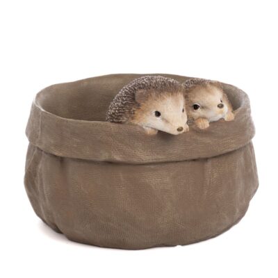 2 HEDGEHOGS IN BAG PLANTER TT BRWN 21CM (D-44016)