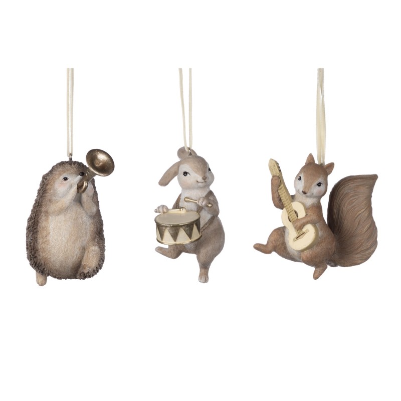 MUS.RABBIT/SQUIRREL/HEDGEHOG ORN ASS/3 BRWN 9CM (D-44087)