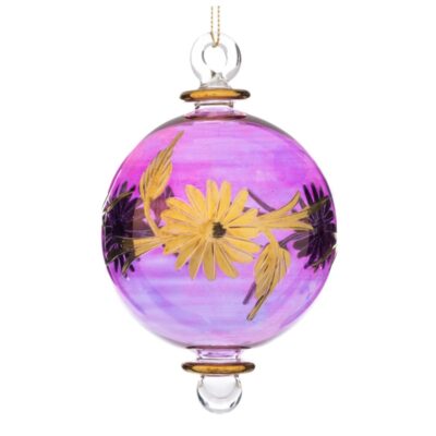 HAND BLOWN GLSS FLOWER BALL PRPL/GLD 14CM (EG-50009)