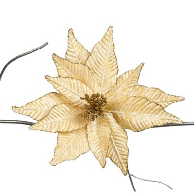 BROC.GLT POINSETTIA ON CLIP CRM/YL/GLD 30CM (FF-99308)