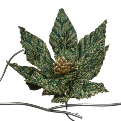 BROC.GLT POINSETTIA ON CLIP GRN/CHAMP 31CM (FF-99310)