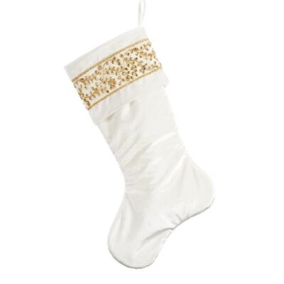 VELV.JEWEL VINE TRIM STOCKING WH/GLD 51CM (L-32048)