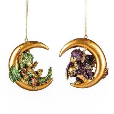 DRAGON ON MOON ORN ASS/2 PRPL/GLD 7CM (MC-37111)