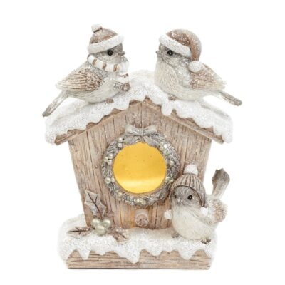 LED XMAS BIRDHOUSE TT CRM 14.5CM batt.op (MC-38087)