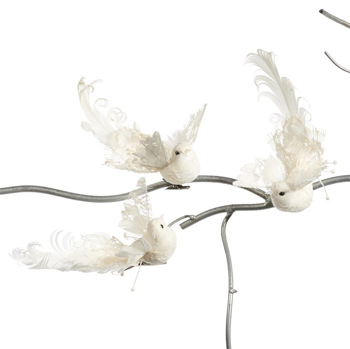 LACE PEARL FEATH.BIRD ON CLIP ASS/3 CRM 15CM (MC-40120)