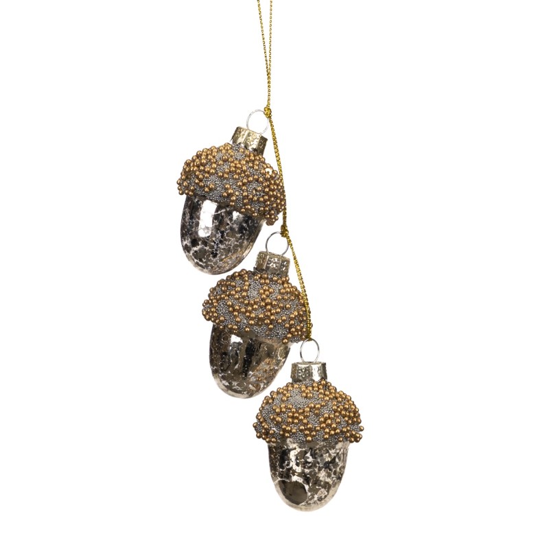 GLS BEAD.3 ACORN CLUSTER ORN GLD/CHAMP 5.5CM (P-30613)