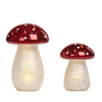 GLSS LED DOTT.MUSHROOM SET/2 TT ASS/2 RD 18CM batt (P-30797)