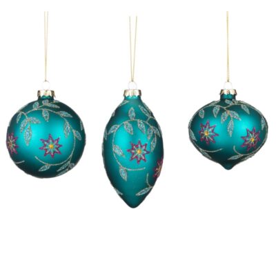 GLSS GLT FLOWER/VINE BALL/FIN.ORN ASS/3 BLU 8CM (P-30798)
