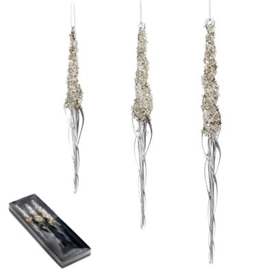 GLSS BEAD.TOP TWIST ICICLE ORN BOX/3 CLR 30CM (P-30827)