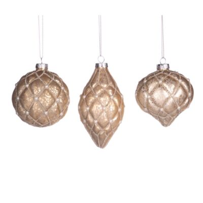 GLSS ANT.3D PEARL NET BALL/FIN.ORN ASS/3 GLD 8CM (P-30863)