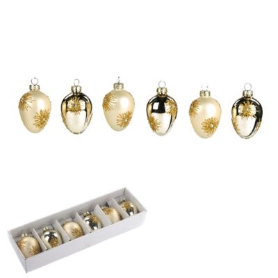 GLSS GLT BURST EGG ORN BOX/6 CRM 6CM (P-34061)