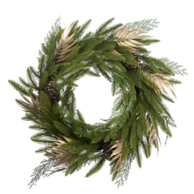 PINE/PALM LEAF/PINEC.WREATH GRN/GLD 60CM (SP-20540)