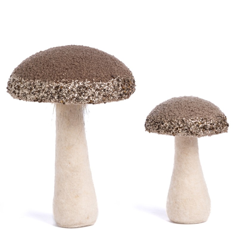 FELT GLT MUSHROOM TT SET/2 CRM/BRWN 25CM (T-79013)
