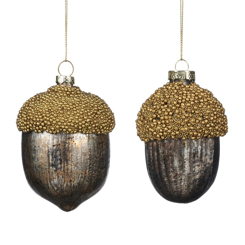 GLSS BEAD.TOP ACORN ORN ASS/2 BRWN/GLD 6.5CM (TC-15020)