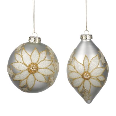 GLSS BEAD.FLOWER BALL/FIN.ORN ASS/2 CRM/GLD 11.5CM (TC-15049)
