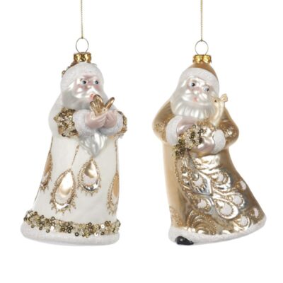 GLSS PEACOCK SANTA ORN ASS/2 CRM/WH 15.5CM (TR-21155)