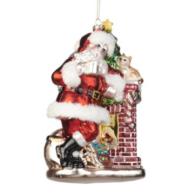 GLSS/FURRY SANTA/CHIMNEY ORN RD/WH 18.5CM (TR-21211)