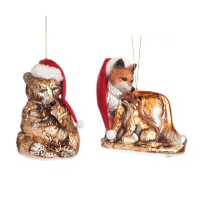GLSS/FABR.XMAS BEAR/FOX FAM.ORN ASS/2 BRWN 13.5CM (TR-21216)