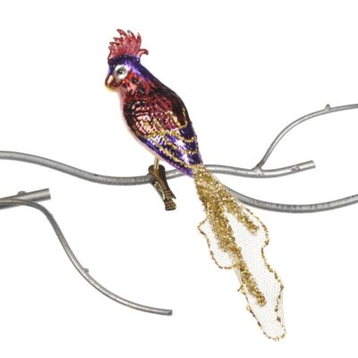 GLSS/FABR.PARROT/BIRD ON CLIP PRPL/GLD 23CM (TR-21326)