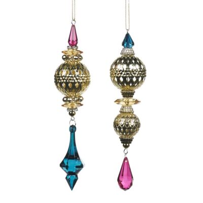 MET.FILIGR.BALL/DANGLE ORN ASS/2 GLD/BLU 18CM (TR-22436)